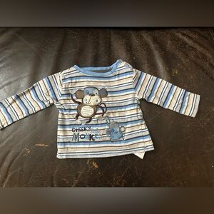 Blue Striped Monkey Graphic Long Sleeve Tee